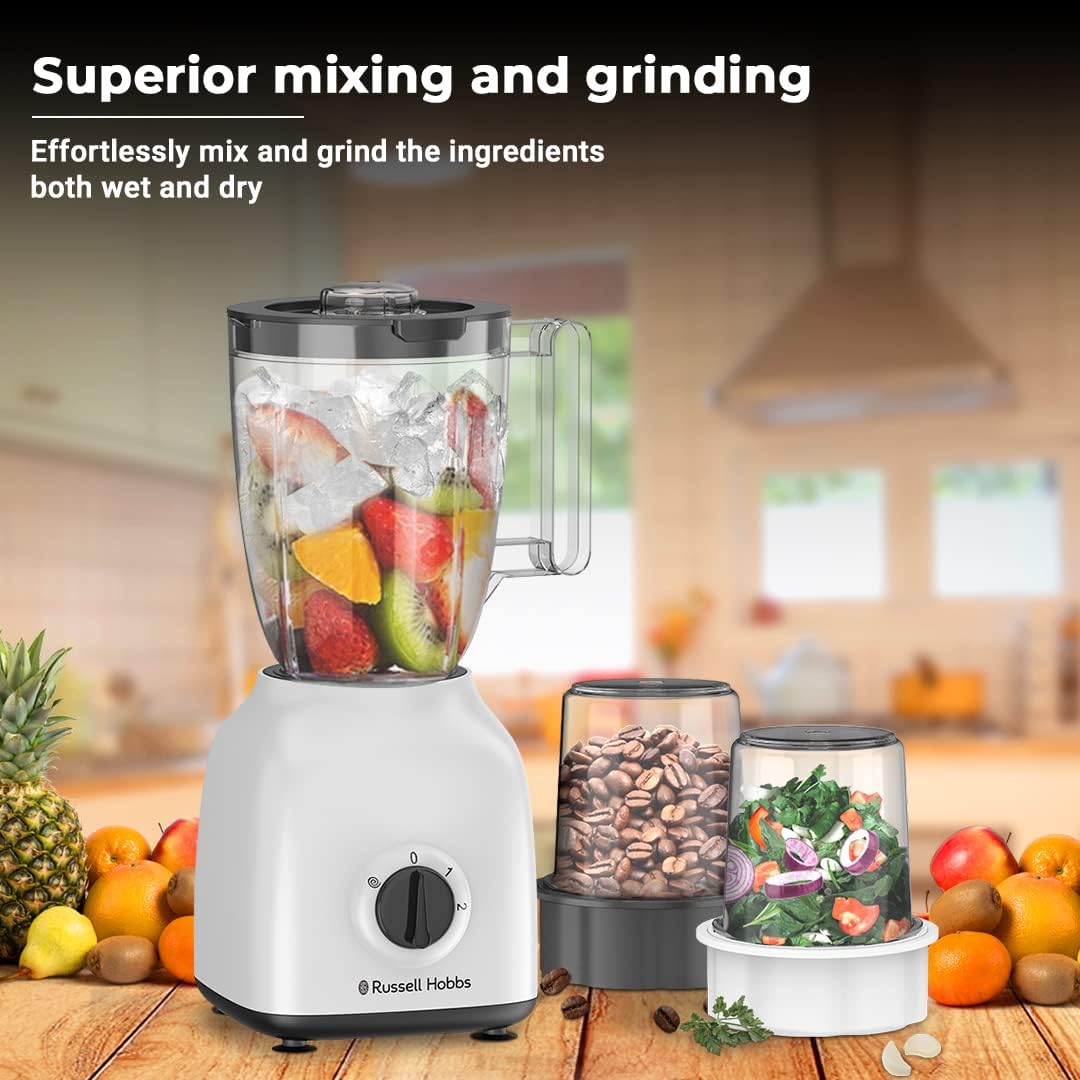 Russell Hobbs 400W 3 in 1 Blender, Grinder & Multi Chopper Mill, 1.5L Smoothie Maker راسل هوبز خلاط 400 واط 3 في 1، مطحنة ومفرمة متعددة، صانع سموثي 1.5 لتر، Russell Hobbs 400W 3 in 1 Blender, Grinder & Multi Chopper Mill, 1.5L Smoothie Maker راسل هوبز خلاط 400 واط 3 في 1، مطحنة ومفرمة متعددة، صانع سموثي 1.5 لتر،